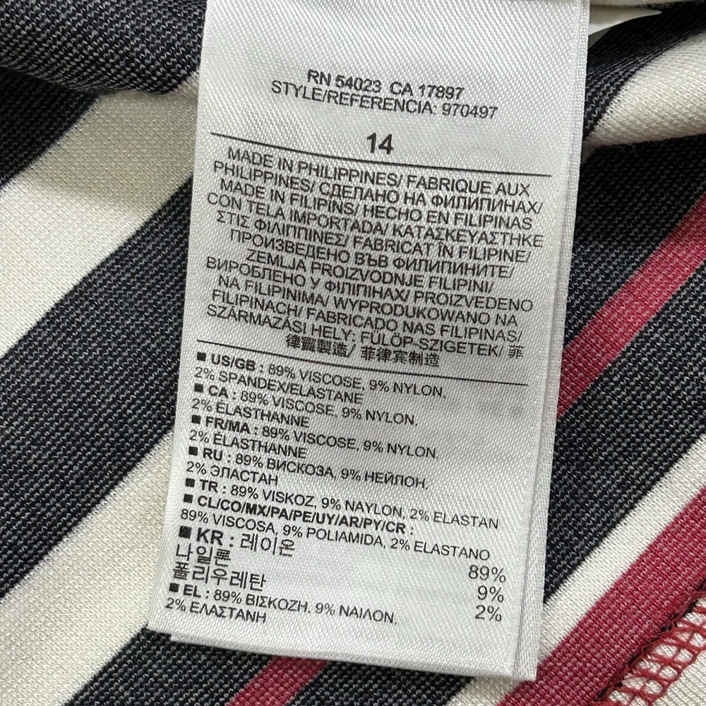 BANANA REPUBLIC Size 14 Striped Knit T-Shirt Sheath Dress - Red Black White - Picture 10 of 11